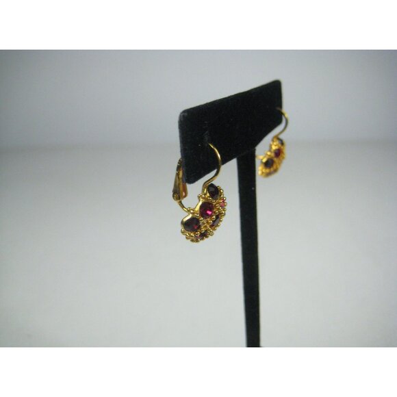 Joan Rivers Gold Tone Red Crystal Drop Earrings Signed Leverback - Picture 8 of 9